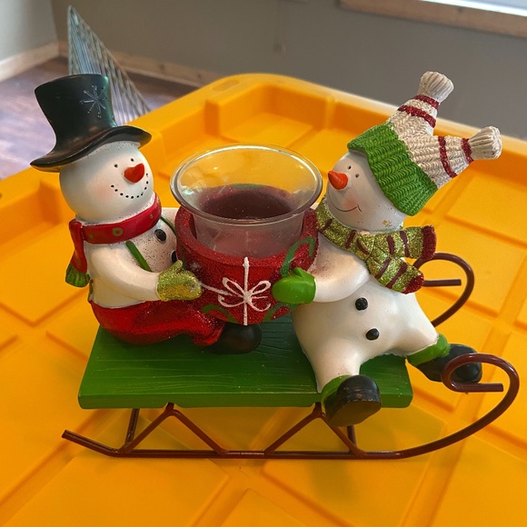 Other - CHRISTMAS SNOW MEN ON SLED WITH TEA LIGHT CANDLE